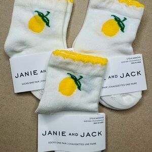 Janie and Jack White Socks with Yellow Lemon Design
